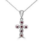 18CT WHITE GOLD RUBY CROSS PENDANT 0.10 CTS