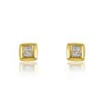4 x round diamond square yellow gold earrings